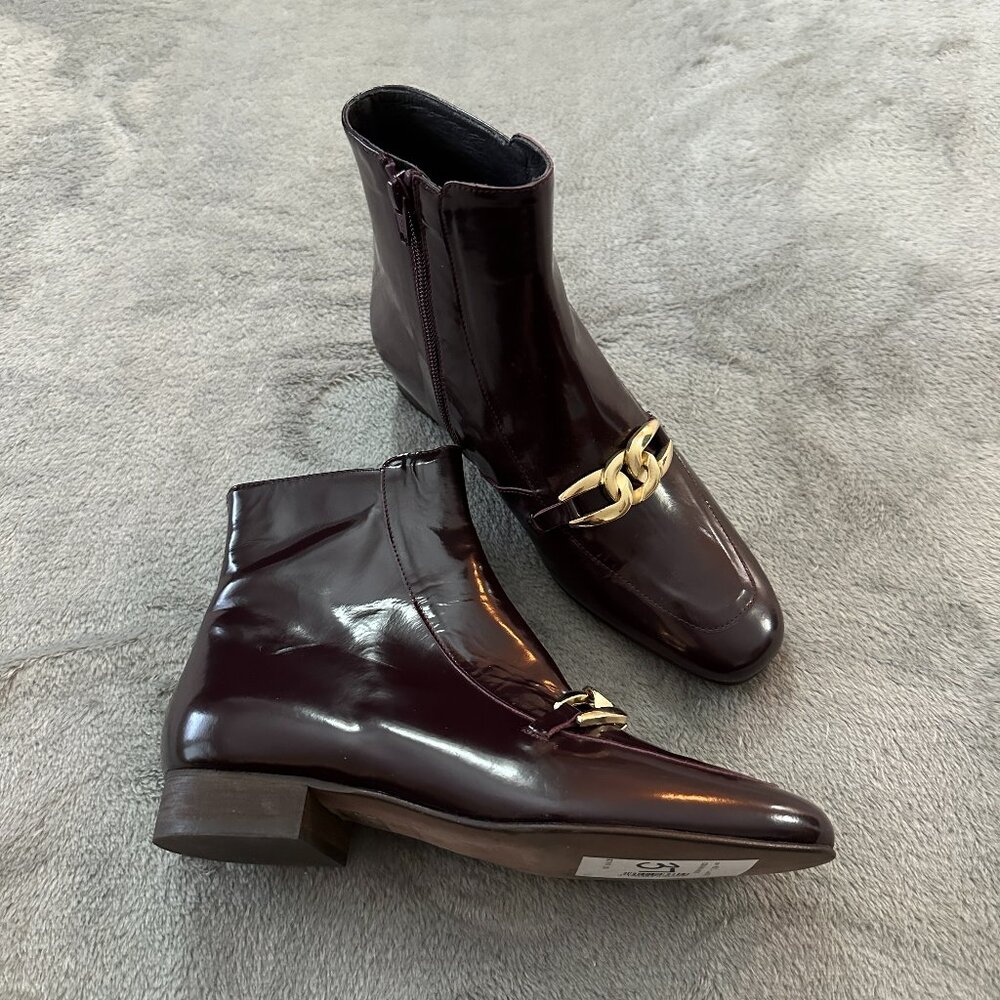 Free People Emerald City Ankle Boots Booties Women's 37 Us 6.5 7 Wine Gold Chain